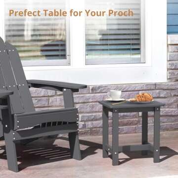 LUE BONA Outdoor Side Table, HDPS Small Outdoor Table, Adirondack Side Table, Outside End Table for Patio, Porch, Deck, Weather Resistant/Easy Maintenance/Indoor or Outdoor Use, Dark Gray