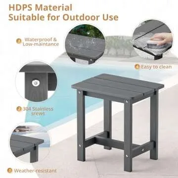 LUE BONA Outdoor Side Table, HDPS Small Outdoor Table, Adirondack Side Table, Outside End Table for Patio, Porch, Deck, Weather Resistant/Easy Maintenance/Indoor or Outdoor Use, Dark Gray