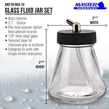 Master Airbrush (Pack of 10) TB-004 Empty 2.7-Ounce Glass Jar Bottles with 60° Adaptor Lid Assembly...