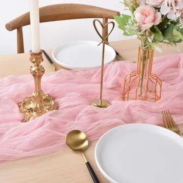 Joanlody Blushing Pink Cheesecloth Table Runner 10Ft Rustic Gauze Cheese Cloth Table Runner Boho Eas...