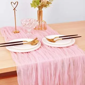 Joanlody Blushing Pink Cheesecloth Table Runner 10Ft Rustic Gauze Cheese Cloth Table Runner Boho Easter Spring Summer Table Runner for Wedding Bridal Baby Shower Decoration