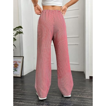 OYOANGLE Women's Y2K High Waist Striped Trousers Red