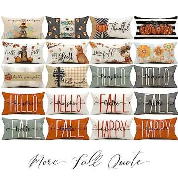 Fall Thanksgiving Stripes Patch Pumpkin Pillow Covers 12x20