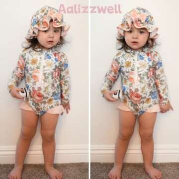 Newborn Infant Baby Girls One Piece Long Sleeve Swimsuit Floral Bathing Suit Zip Up Swimwear Beach W...