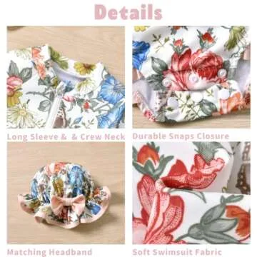 Newborn Infant Baby Girls One Piece Long Sleeve Swimsuit Floral Bathing Suit Zip Up Swimwear Beach Wear 0-3 Months Pink