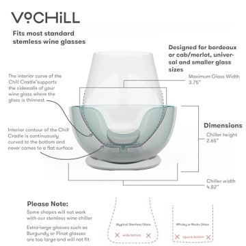 VoChill Stemless Wine Glass Chiller | Keep the Chill In Your Glass | New Wine Accessory | Separable & Refreezable Chill Cradle | Actively Chills Stemless Glassware | Stone, Single Stemless
