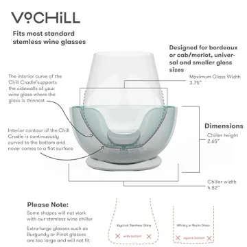 VoChill Stemless Wine Glass Chiller | Keep the Chill In Your Glass | New Wine Accessory | Separable & Refreezable Chill Cradle | Actively Chills Stemless Glassware | Stone, Single Stemless