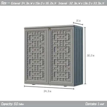 Mrosaa Indoor Outdoor Storage Cabinet Waterproof with Shelf,Plastic Storage Sheds Outdoor Cabinets for Patio/Garden/Backyard, Size 34.3''L*15''W*36.2''H（Gray）