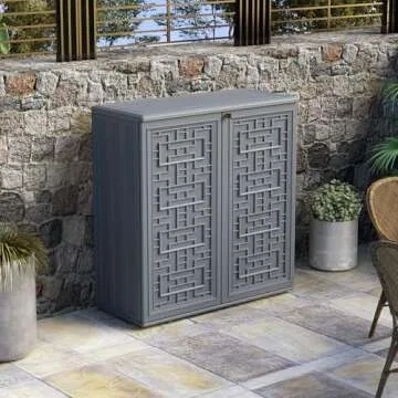 Mrosaa Indoor Outdoor Storage Cabinet Waterproof with Shelf,Plastic Storage Sheds Outdoor Cabinets for Patio/Garden/Backyard, Size 34.3''L*15''W*36.2''H（Gray）