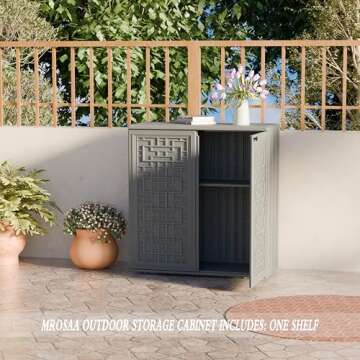 Mrosaa Indoor Outdoor Storage Cabinet Waterproof with Shelf,Plastic Storage Sheds Outdoor Cabinets for Patio/Garden/Backyard, Size 34.3''L*15''W*36.2''H（Gray）