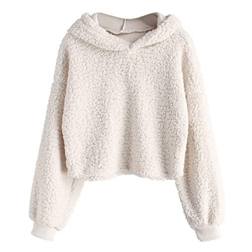 ZAFUL Women's Cozy Fuzzy Faux Fur Crop Hoodie