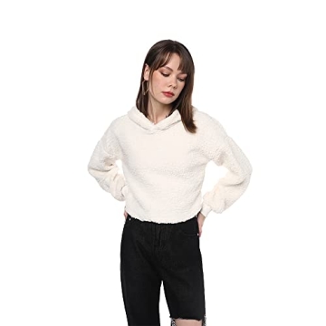 ZAFUL Women's Cozy Fuzzy Faux Fur Crop Hoodie