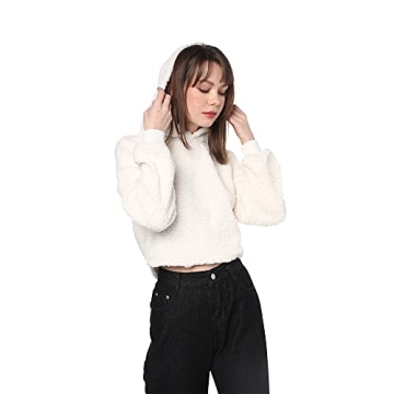 ZAFUL Women's Cozy Fuzzy Faux Fur Crop Hoodie