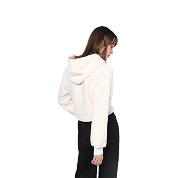 ZAFUL Women's Cozy Fuzzy Faux Fur Crop Hoodie