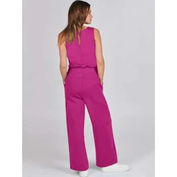 ANRABESS Womens Jumpsuits 2024 Casual Summer Dressy Romper Sleeveless Wide Leg Long Pants Outfits Fashion Travel Clothes Red Large