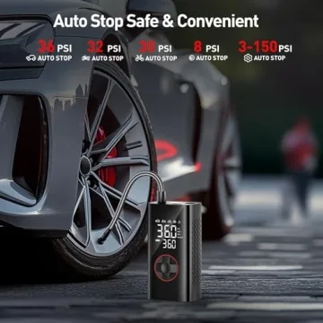 Tire Inflator Portable Air Compressor - Cordless Air Pump for Car Tires - 150PSI &10000 mAh Battery Portable Tire Inflator for Car with Pressure Gauge, Mini Tire Pump for Bike, Motorcycle, Ball