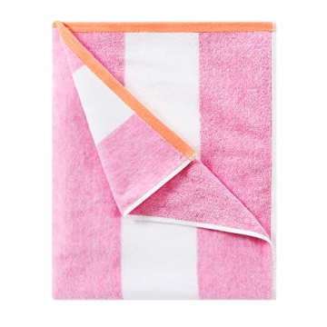 HENBAY Cotton Oversized Beach Towel - Quick Dry, No Lint, No Fading, Rose Red Striped