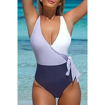CUPSHE Women's One Piece Swimsuit Knotted Color Block Bathing Suit, L