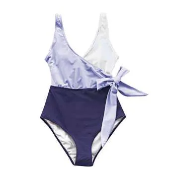 CUPSHE Women's One Piece Swimsuit Knotted Color Block Bathing Suit, L