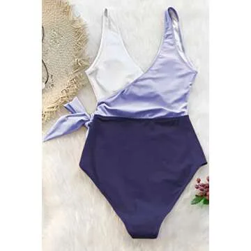 CUPSHE Women's One Piece Swimsuit Knotted Color Block Bathing Suit, L