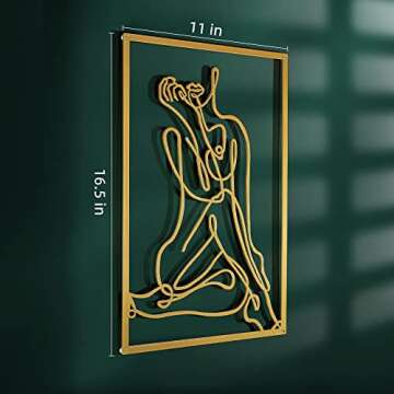 Gold Wall Art Decor for Living Room Bedroom Minimalist Modern Abstract Line Real Thicker Metal Large Room Decor Wall Sculptures for Home Hanging, Gold, Set 3 packs(Gold Women+Face+Back)