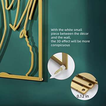 Gold Wall Art Decor for Living Room Bedroom Minimalist Modern Abstract Line Real Thicker Metal Large Room Decor Wall Sculptures for Home Hanging, Gold, Set 3 packs(Gold Women+Face+Back)