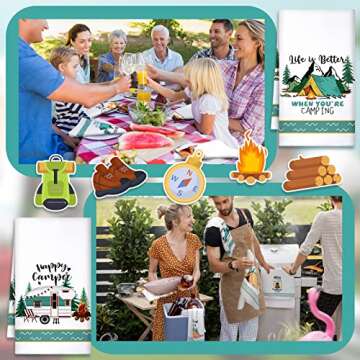 Set of 6 Camping Kitchen Towels - Fun and Absorbent Dish Towels with Unique Designs