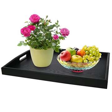 DILLMAN Serving Tray Large Black Wood Rectangle Food Tray Butler Tray Breakfast Tray with Handles (L...