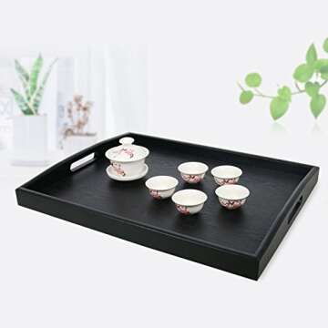 DILLMAN Large Black Wooden Serving Tray with Handles