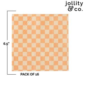 Jollity & Co Check It! Large Napkins - Party Napkins in Peaches N' Cream - Pack of 16 Dinner Napkins - Easy to Mix and Match - Paper Napkins to Suit All Occasions and Birthday Decorations