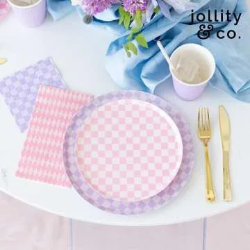 Jollity & Co Check It! Large Napkins - Party Napkins in Peaches N' Cream - Pack of 16 Dinner Napkins - Easy to Mix and Match - Paper Napkins to Suit All Occasions and Birthday Decorations