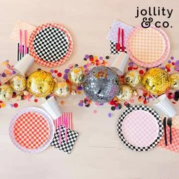 Jollity & Co Check It! Large Napkins - Party Napkins in Peaches N' Cream - Pack of 16 Dinner Napkins - Easy to Mix and Match - Paper Napkins to Suit All Occasions and Birthday Decorations