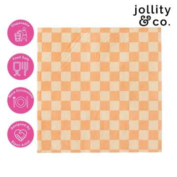Jollity & Co Check It! Large Napkins - Party Napkins in Peaches N' Cream - Pack of 16 Dinner Napkins - Easy to Mix and Match - Paper Napkins to Suit All Occasions and Birthday Decorations