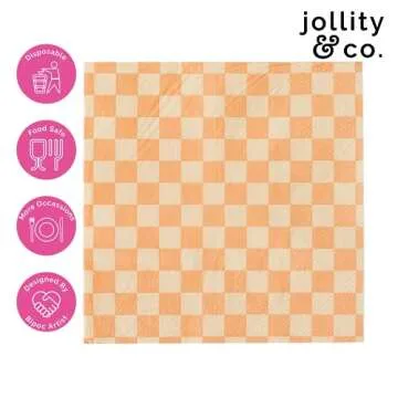 Jollity & Co Check It! Large Napkins - Party Napkins in Peaches N' Cream - Pack of 16 Dinner Napkins - Easy to Mix and Match - Paper Napkins to Suit All Occasions and Birthday Decorations