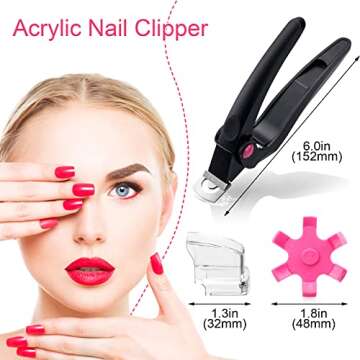 ANCIRS Black Acrylic Nail Clipper with Red Size Wheel, Adjustable Stainless Steel Nail Trimmer, Artificial Fake Nail Tip Cutter for False Nail Art Manicure Project