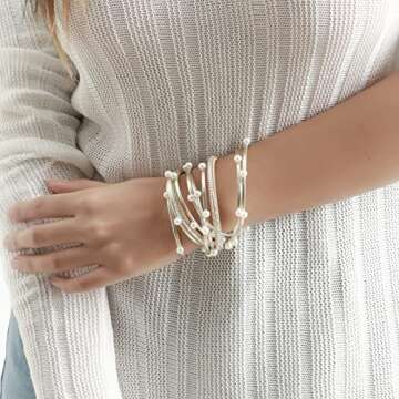 Artilady Leather Wrap Bracelet for Women - Handmade Clasp Bangle Bracelet with Pearl Beads Crystal Wristbands Christmas Jewelry Gift for Ladies and Mother