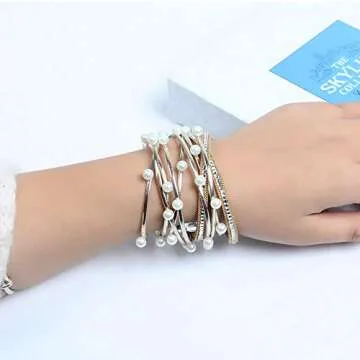 Artilady Leather Wrap Bracelet for Women - Handmade Clasp Bangle Bracelet with Pearl Beads Crystal Wristbands Christmas Jewelry Gift for Ladies and Mother