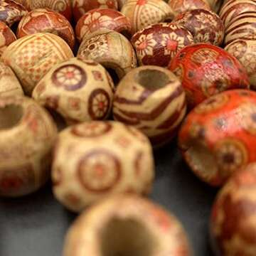 200Pcs Large Hole Barrel Wood European Loose Beads Mixed Painted Drum Wood Spacer Beads 16-17mm Dreadlock Hair Braid Beads for Hair, Jewelry Making, Craft DIY, Macrame Rosary Bracelet Necklace Making