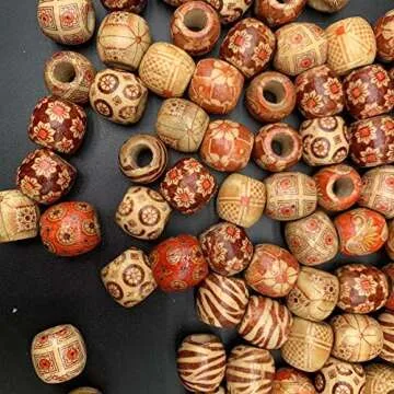 200Pcs Large Hole Barrel Wood European Loose Beads Mixed Painted Drum Wood Spacer Beads 16-17mm Dreadlock Hair Braid Beads for Hair, Jewelry Making, Craft DIY, Macrame Rosary Bracelet Necklace Making