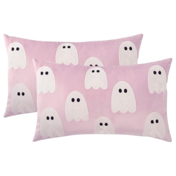 Tosleo Halloween Decor Pillow Covers 12x20 Set of 2 White Cute Ghost Throw Pillow Covers Happy Hallo...