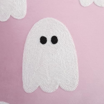 Tosleo Halloween Decor Pillow Covers 12x20 Set of 2 White Cute Ghost Throw Pillow Covers Happy Halloween Pink Decoration Embroidered Pillow Cases for Halloween Home Velvet Thanksgiving Cushion Case