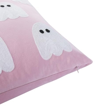 Tosleo Halloween Decor Pillow Covers 12x20 Set of 2 White Cute Ghost Throw Pillow Covers Happy Halloween Pink Decoration Embroidered Pillow Cases for Halloween Home Velvet Thanksgiving Cushion Case