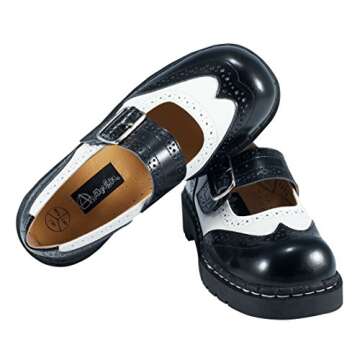 T.U.K. Leather Brogue Black/White Mary Janes Shoes for Women - Comfortable Oxford Dress Shoes