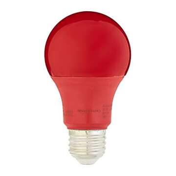Amazon Basics A19 Red Color Party LED Light Bulbs, 60 Watt Equivalent, Energy Efficient 9W, E26 Stan...