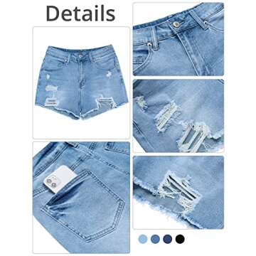 GRAPENT Women's Casual High Waisted Ripped Stretchy Denim Cut Off Hot Short Summer Jean Shorts Light Blue Color Size Small Size 4 Size 6