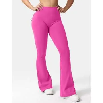 YEOREO Flare Leggings with Pockets for Women Brittany Leggings Workout Leggings for Women Butt Lifting Gym Yoga Leggings Rose Red L