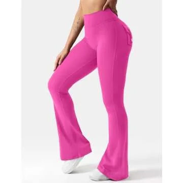 YEOREO Flare Leggings with Pockets for Women Brittany Leggings Workout Leggings for Women Butt Lifting Gym Yoga Leggings Rose Red L