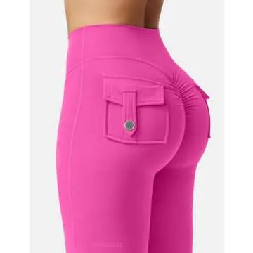 YEOREO Flare Leggings with Pockets for Women Brittany Leggings Workout Leggings for Women Butt Lifting Gym Yoga Leggings Rose Red L