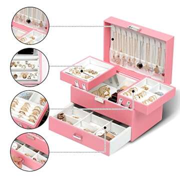 Dajasan Jewelry Box for Girls Women, PU Leather Jewelry Organizer Box, 3 Layers Jewelry Gift Box for...