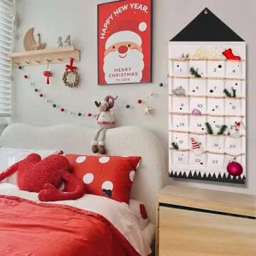 Christmas Advent Calendars with 24 Pockets Countdown Calendar DIY Xmas Reusable Canvas Wall Hanging ...